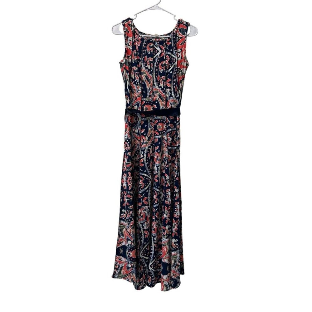 Haani Paisley Print Fit and Flare Dress Sleeveless Ribbon Tie Stretch Size PS